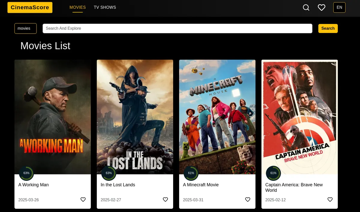 CinemaScore, a Movie Discovery App on Live API Data